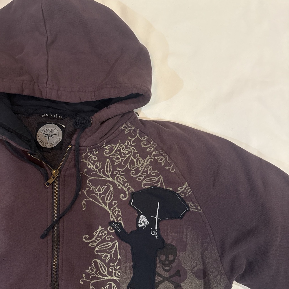 Dragon Fly Rock N Roll Division super distressed grim reaper and skulls zip up